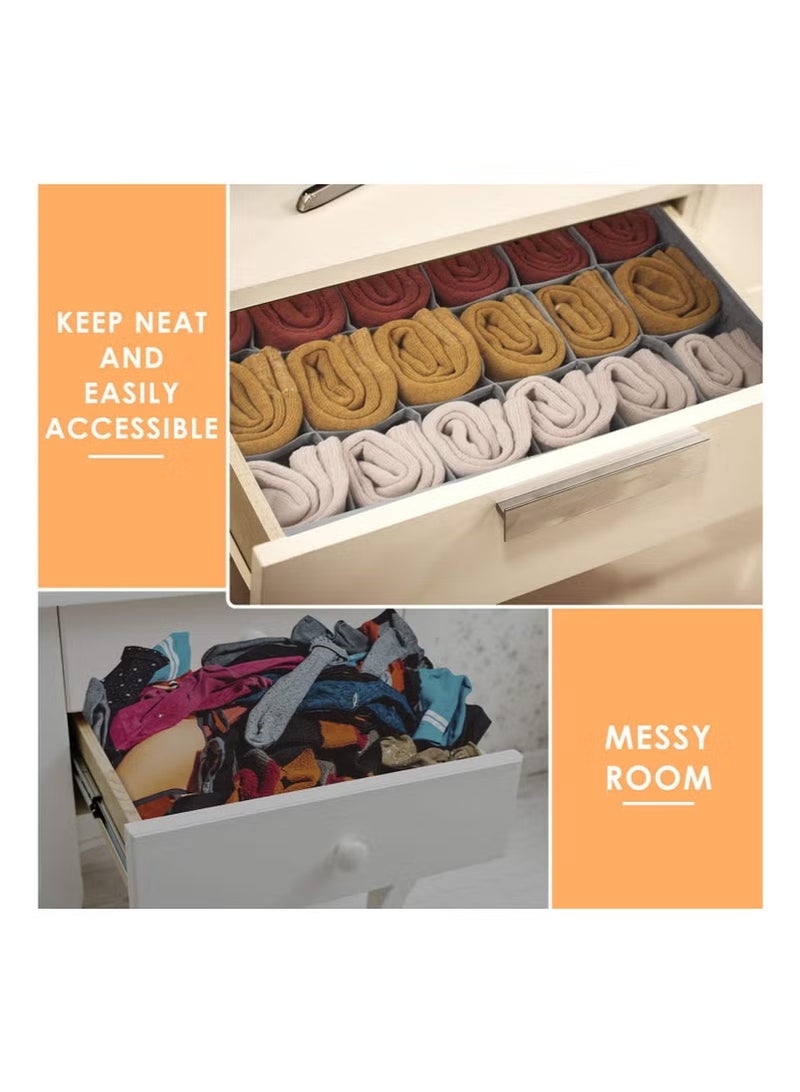 3 حزمة منظم المقسمات، 64 الخلية نسيج قابل للطي خزانة الخزانة المنظمين وصناديق التخزين لتخزين الجوارب والملابس الداخلية والروابط - Image 2