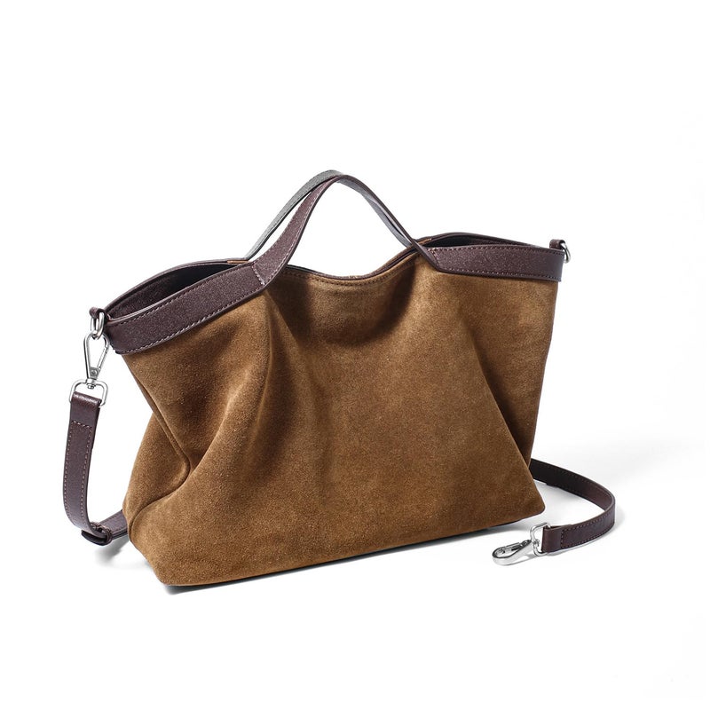 Dreubea Womens Suede Leather Shoulder Handbag Top-handle Crossbody Purse Brown - Image 4