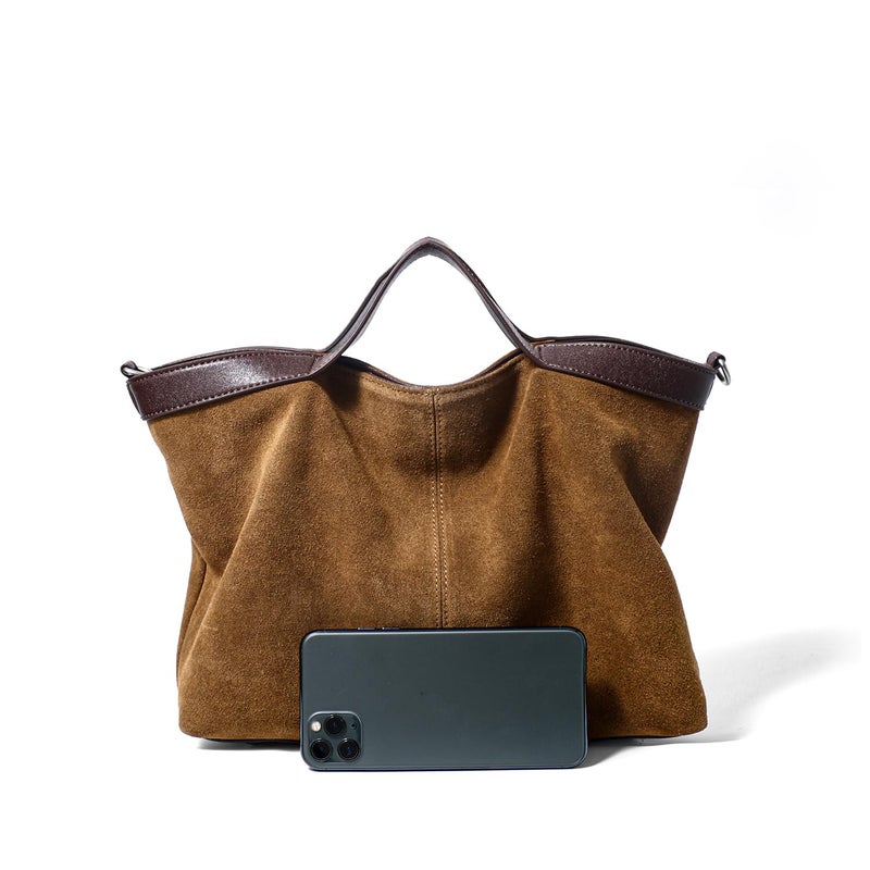 Dreubea Womens Suede Leather Shoulder Handbag Top-handle Crossbody Purse Brown - Image 3