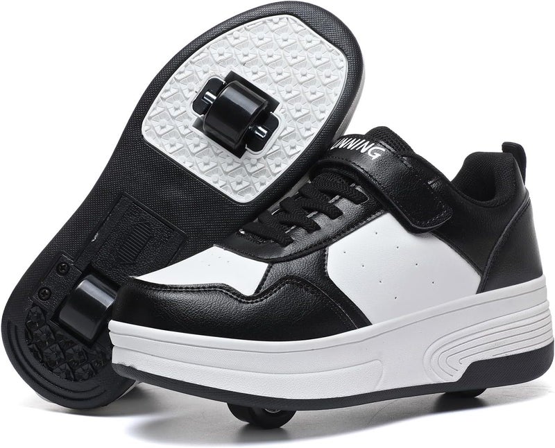 HSQ Roller Skate Shoes for Kids - Detachable Wheeled 2 in 1 Skating Sneakers in Black/White - Image 1