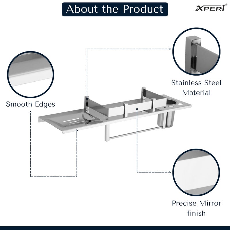Xpert 916 Shelf 4 in 1 Shelf for Bathroom, Pack of 1, Made of Stainless Steel, Washroom Rack & Bathroom Accessories Holder Corner Rack for Bathroom - Bathroom Accessories Holder - Image 2