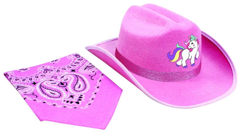 Aeromax Unicorn Cowboy Hat with Bandanna Pink Sparkle