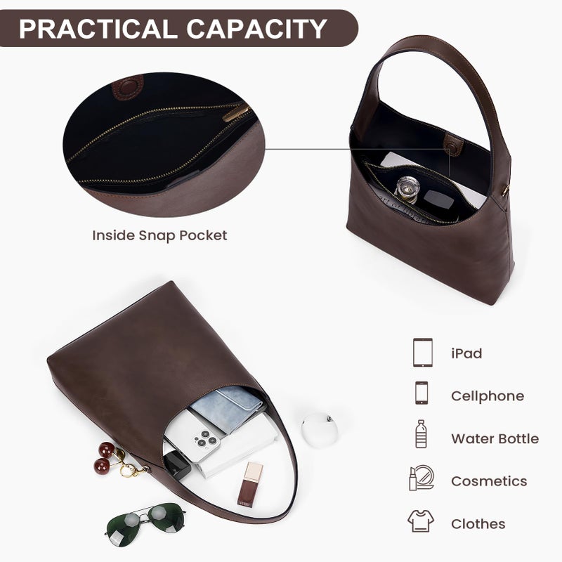 HICARRY Hobo Bags For Women Vegan Leather Shoulder Bag Tote For Women Medium Slouchy Designer Handbags Purses Fall Fashion - Image 5