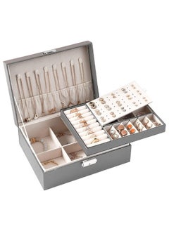 Generic Two Layers Leather Jewellery Organiser Box with Key Lock -Grey  - Image 1