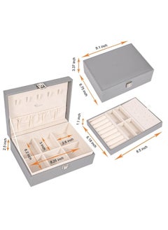 Generic Two Layers Leather Jewellery Organiser Box with Key Lock -Grey  - Image 3