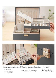 Generic Two Layers Leather Jewellery Organiser Box with Key Lock -Grey  - Image 4