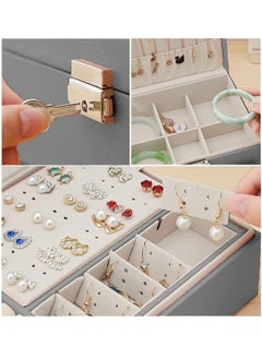 Generic Two Layers Leather Jewellery Organiser Box with Key Lock -Grey  - Image 5