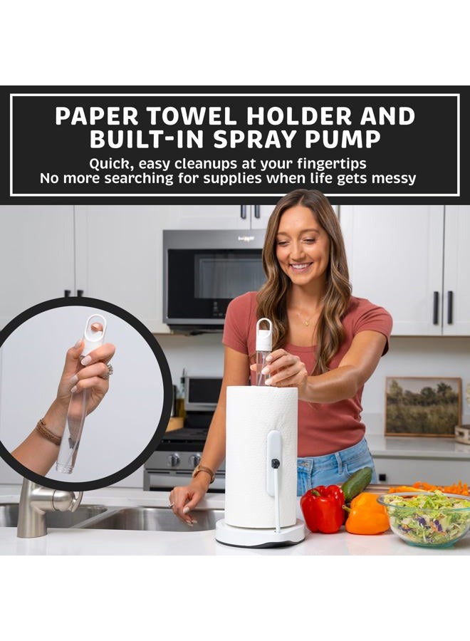 Dear Household حامل مناديل ورقية من الفولاذ المقاوم للصدأ مع ذراع توتر ومضخة رش - تمزيق بيد واحدة، نظام سحب ذكي، أكواب شفط قوية، قاعدة مثقلة، موزع مناديل مطبخ للاستخدام على السطح (أبيض) - Image 2
