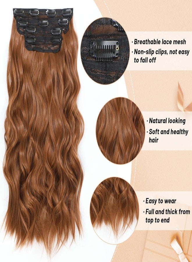 Perience 20 Inch Clip in Hair Extensions for Women, Synthetic 4pc Hair Extensions Clip in Hair Long Curly Wavy Hair Extension, Double Weft Hairpieces Full Head for Women (20INCH, 30c) - Image 3