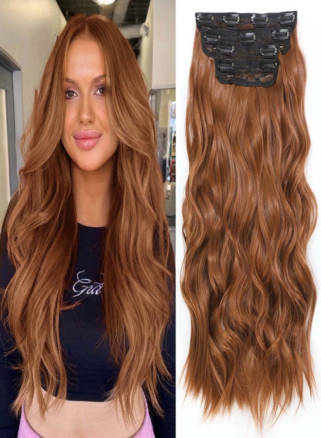 Perience 20 Inch Clip in Hair Extensions for Women, Synthetic 4pc Hair Extensions Clip in Hair Long Curly Wavy Hair Extension, Double Weft Hairpieces Full Head for Women (20INCH, 30c) - Image 1