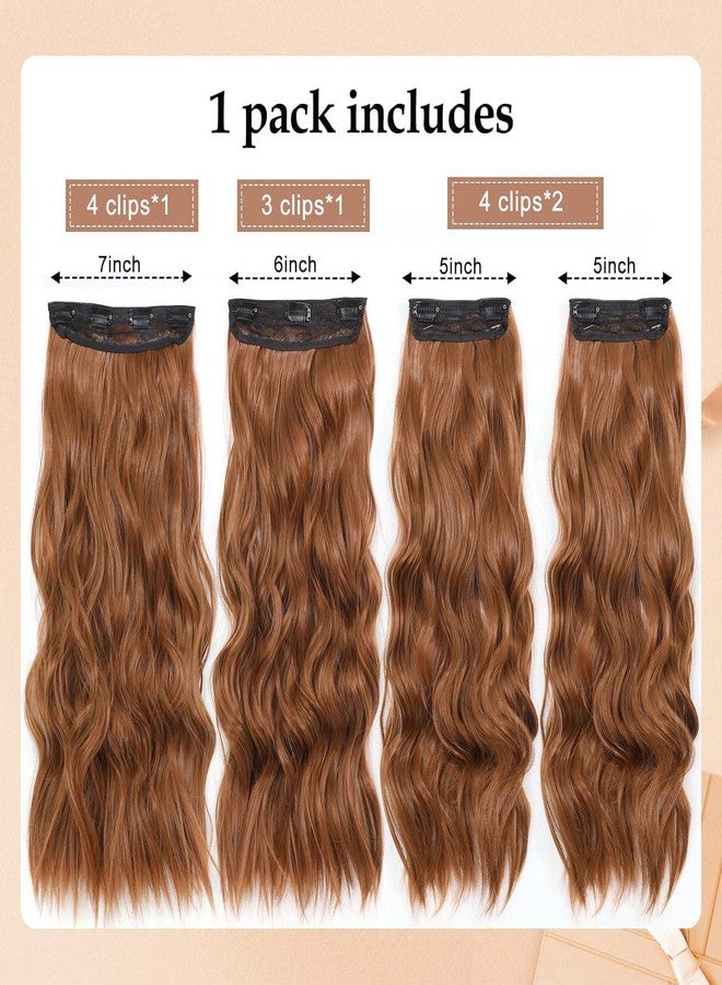 Perience 20 Inch Clip in Hair Extensions for Women, Synthetic 4pc Hair Extensions Clip in Hair Long Curly Wavy Hair Extension, Double Weft Hairpieces Full Head for Women (20INCH, 30c) - Image 2