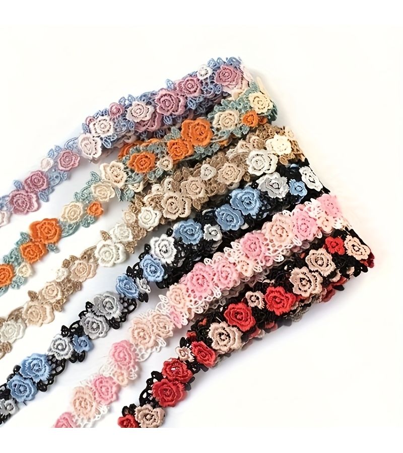 Grey Rose Flower Lace Trim 3 Yards Embroidered Water Soluble Decoration for Cheongsam - Image 2