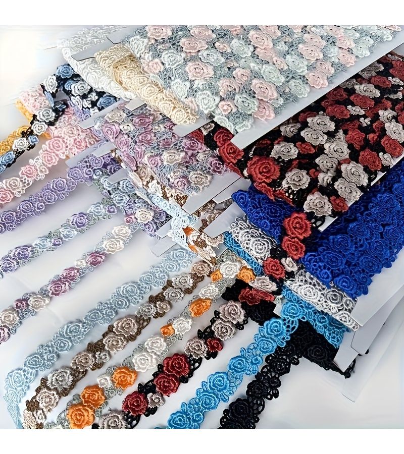 Grey Rose Flower Lace Trim 3 Yards Embroidered Water Soluble Decoration for Cheongsam - Image 1