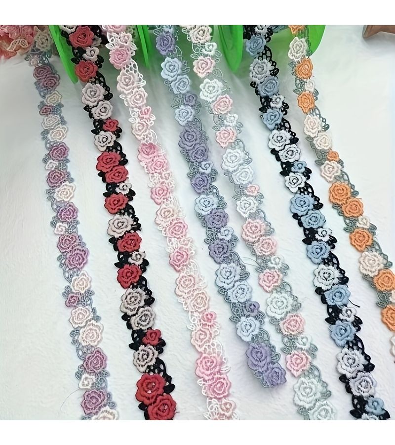 Grey Rose Flower Lace Trim 3 Yards Embroidered Water Soluble Decoration for Cheongsam - Image 4