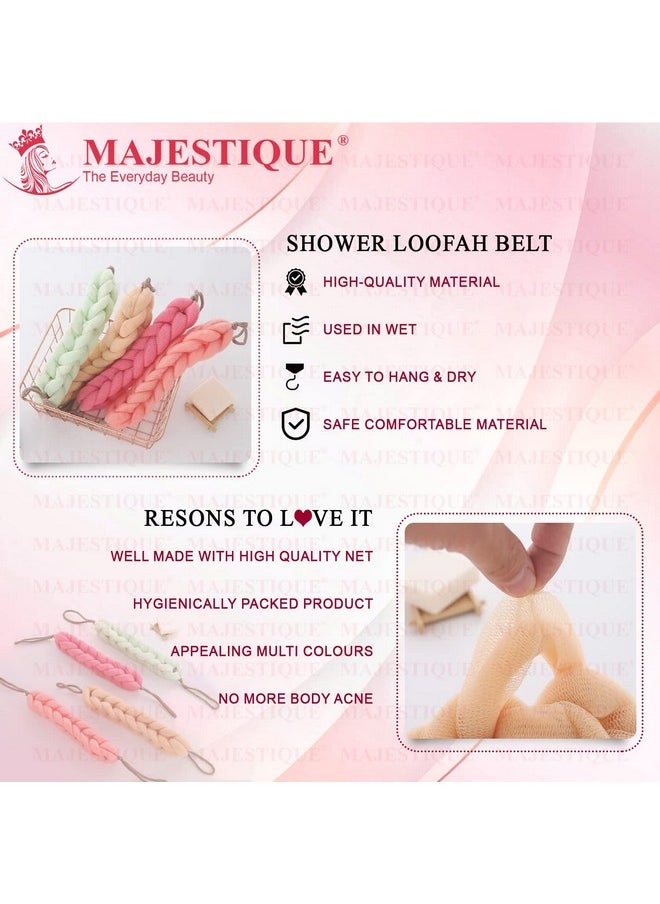 MAJESTIQUE Majestique Bath Belt Long Bath Loofah Stretchable Braided Mesh Exfoliating Back Scrubber Body Shower Sponge -Random Colors Value Pack best for Men and Women (Pack of 3)  - Image 5