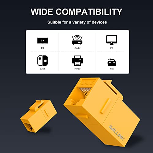 iwillink RJ45 Cat6 Keystone Coupler 10-Pack, Female to Female Cat6 Keystone Jack, UTP Keystone Coupler Insert, Yellow - Image 2