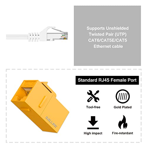 iwillink RJ45 Cat6 Keystone Coupler 10-Pack, Female to Female Cat6 Keystone Jack, UTP Keystone Coupler Insert, Yellow - Image 3