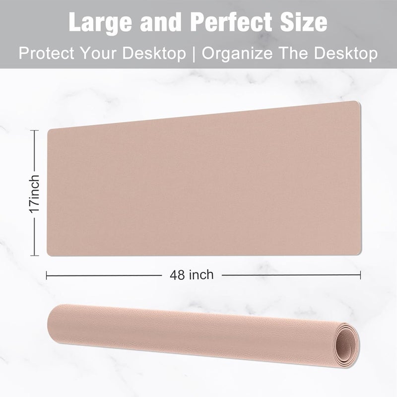 Hsurbtra Desk Pad, 48" x 17" PU Leather Desk Mat, XXXL Extended Mouse Pad, Waterproof Desktop Blotter Protector, Non-Slip Ultra Thin Large Laptop Keyboard Writing Mat for Office Home, Beige Apricot - Image 3