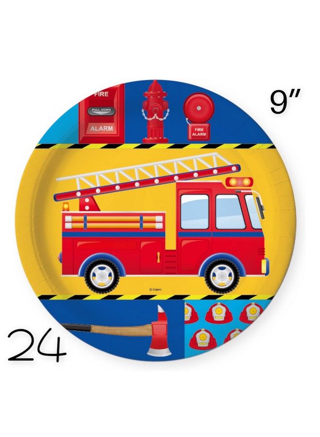 Oojami Serves 24 Complete Fire Truck Birthday Party Supplies Includes Plates Cups Napkins Table Covers And Happy Birthday Banner - Image 3