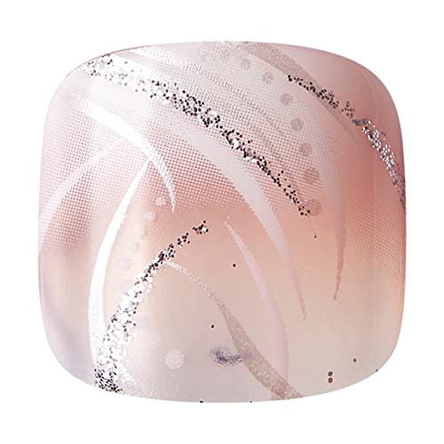 GoldFinger Press On Toenails Regular Fit White Glitter French Design Squoval Shape Long Lasting Nail Glue Included Glue On Toe Nails Perfect Match for Beach Vacation Special Occasion - Image 5
