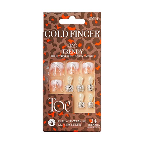 GoldFinger Press On Toenails Regular Fit White Glitter French Design Squoval Shape Long Lasting Nail Glue Included Glue On Toe Nails Perfect Match for Beach Vacation Special Occasion - Image 2