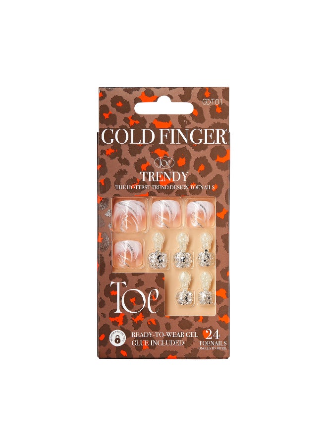 GoldFinger Press On Toenails Regular Fit White Glitter French Design Squoval Shape Long Lasting Nail Glue Included Glue On Toe Nails Perfect Match for Beach Vacation Special Occasion - Image 3