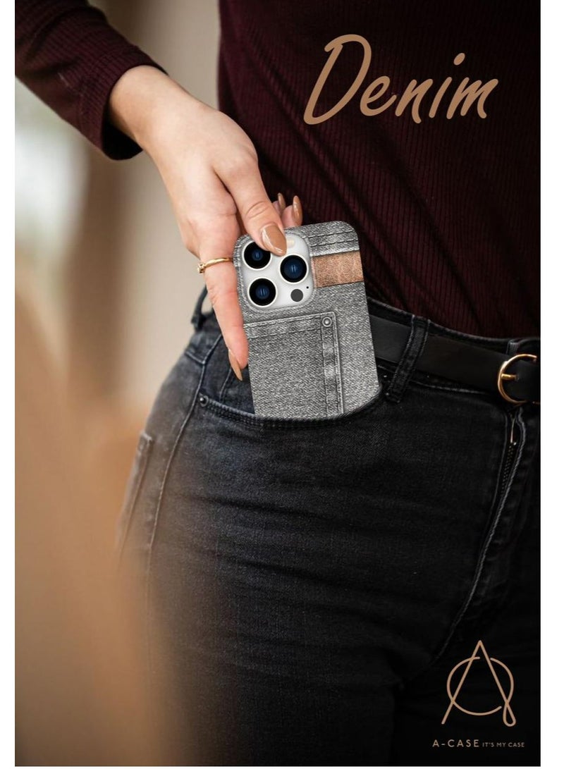 A-Case It's My Case Worn Denim Look Tough Case for iPhone 15 Pro Max, Shockproof TPU Hard Cover with Raised Edge, Wireless Charging Compatible, Full Protection, Slim Fit – Grey - Image 4