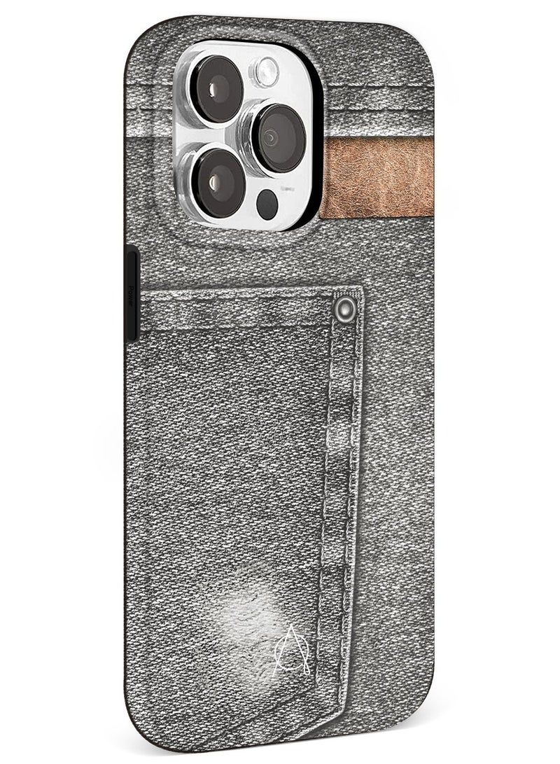 A-Case It's My Case Worn Denim Look Tough Case for iPhone 15 Pro Max, Shockproof TPU Hard Cover with Raised Edge, Wireless Charging Compatible, Full Protection, Slim Fit – Grey - Image 2