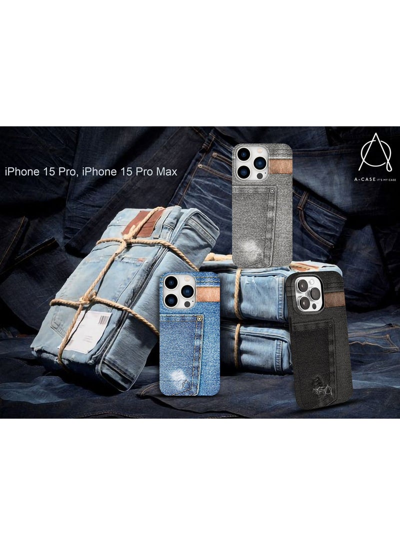 A-Case It's My Case Worn Denim Look Tough Case for iPhone 15 Pro Max, Shockproof TPU Hard Cover with Raised Edge, Wireless Charging Compatible, Full Protection, Slim Fit – Grey - Image 3