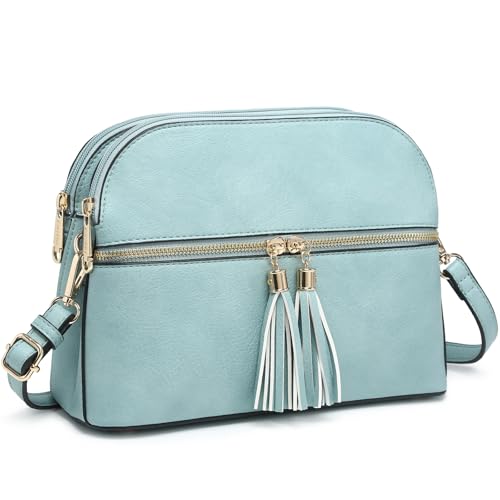 Dasein Women Tassel Zipper Pocket Crossbody Bag Shoulder Purse Fashion Travel Bag with Multi Pockets(1-Light Blue) - Image 1