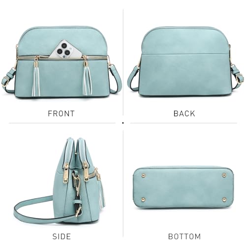 Dasein Women Tassel Zipper Pocket Crossbody Bag Shoulder Purse Fashion Travel Bag with Multi Pockets(1-Light Blue) - Image 3