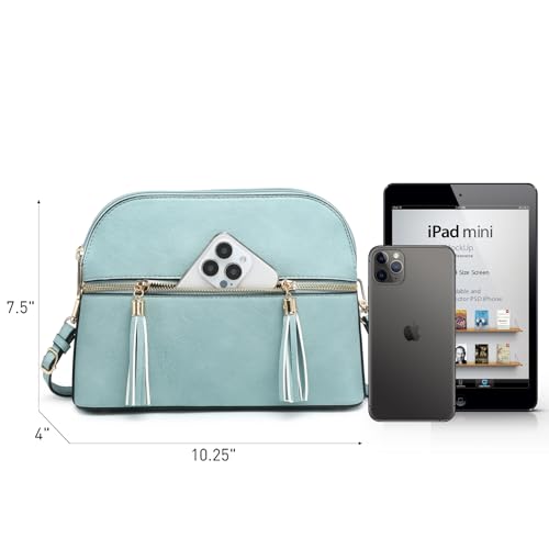 Dasein Women Tassel Zipper Pocket Crossbody Bag Shoulder Purse Fashion Travel Bag with Multi Pockets(1-Light Blue) - Image 4