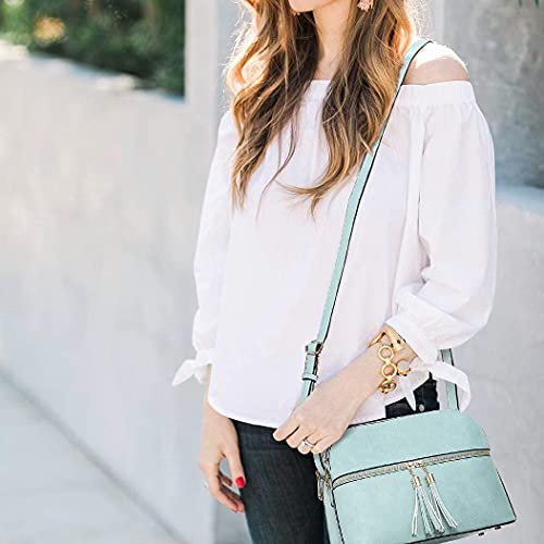 Dasein Women Tassel Zipper Pocket Crossbody Bag Shoulder Purse Fashion Travel Bag with Multi Pockets(1-Light Blue) - Image 2