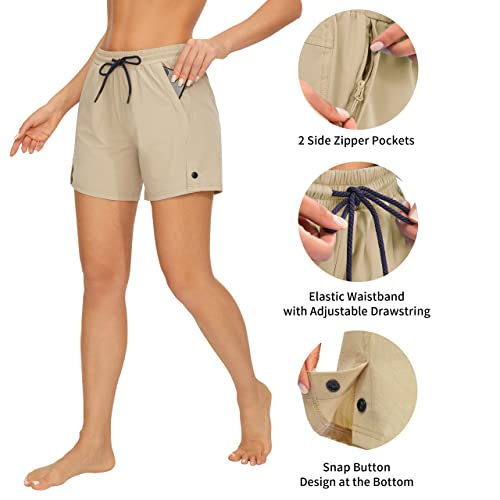AFITNE Women's Hiking Shorts Quick Dry Lightweight Golf Active Water Shorts with Pockets for Summer Work Outdoor Camping Fishing Khaki L - Image 3