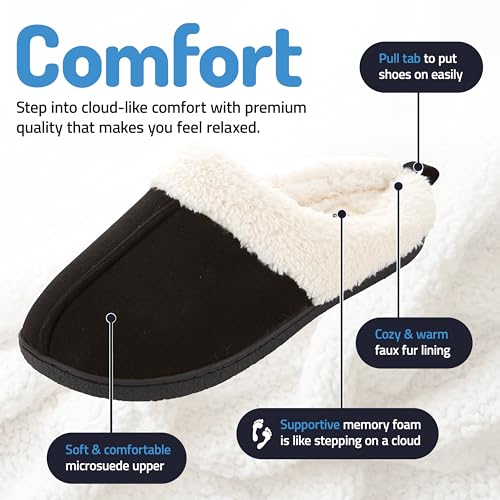 Floopi House Slippers for Women, Fur Lined Clog Womens Slippers Cozy Memory Foam with Indoor & Outdoor Anti Skid Sole (M, Black-301) - Image 3