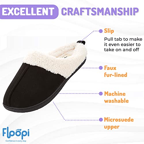 Floopi House Slippers for Women, Fur Lined Clog Womens Slippers Cozy Memory Foam with Indoor & Outdoor Anti Skid Sole (M, Black-301) - Image 2