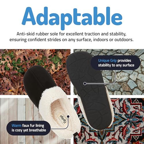 Floopi House Slippers for Women, Fur Lined Clog Womens Slippers Cozy Memory Foam with Indoor & Outdoor Anti Skid Sole (M, Black-301) - Image 5