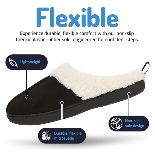 Floopi House Slippers for Women, Fur Lined Clog Womens Slippers Cozy Memory Foam with Indoor & Outdoor Anti Skid Sole (M, Black-301) - Image 4