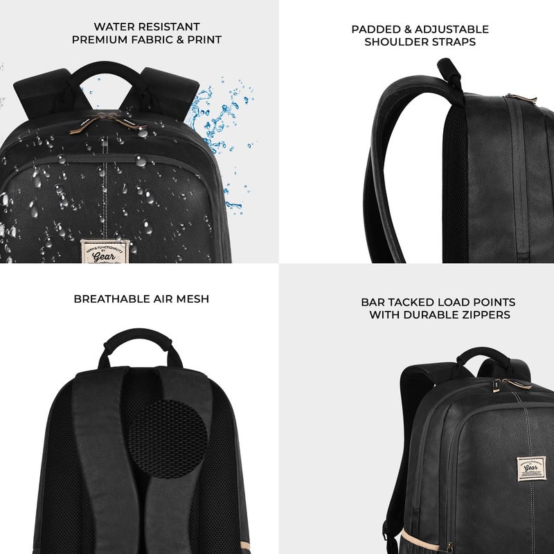 Gear Classic Anti Theft Faux Leather 14 cms Black Laptop Backpack (LBPCLSLTH0101) - Image 5