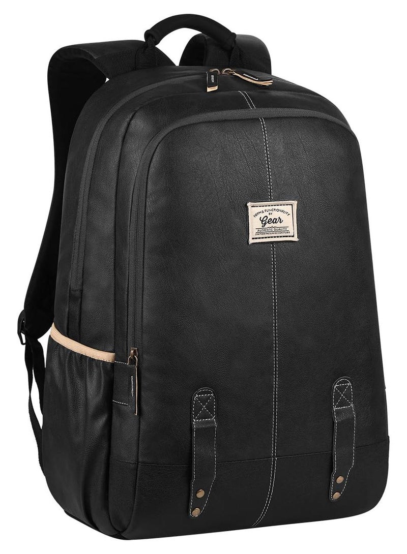 Gear Classic Anti Theft Faux Leather 14 cms Black Laptop Backpack (LBPCLSLTH0101) - Image 1
