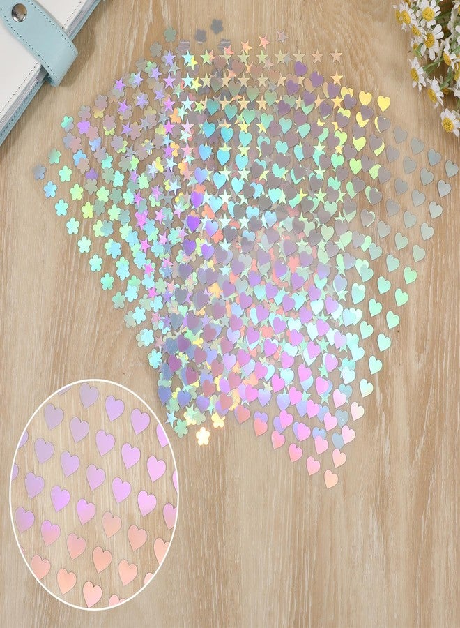 YQQYG 1350 PCS Tiny Star Heart Stickers, Mini Self-Adhesive Holographic Stickers, Shiny Small Star Heart Flower Sticker, Foil Stars Applique for School Home Classroom Reward - Image 5