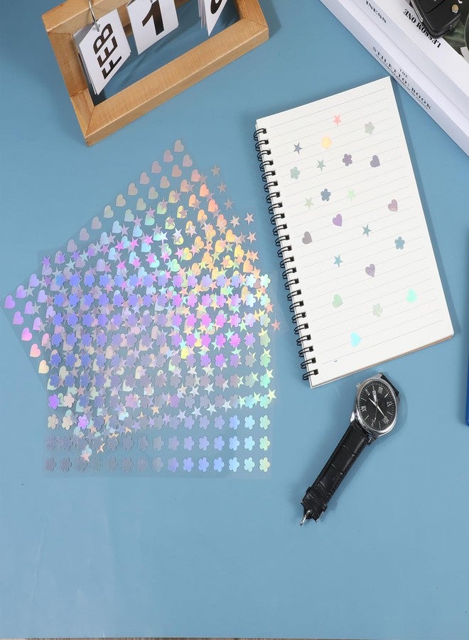 YQQYG 1350 PCS Tiny Star Heart Stickers, Mini Self-Adhesive Holographic Stickers, Shiny Small Star Heart Flower Sticker, Foil Stars Applique for School Home Classroom Reward - Image 3