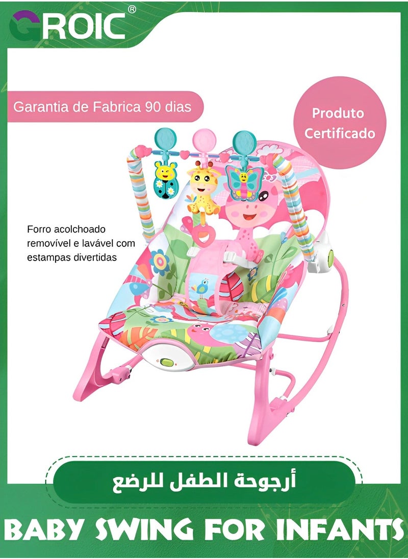 GROIC - Baby Swing for Infants,Portable Bouncer Soothing Vibrations Infant Seat with Removable Toy Bar,Electric Rocking Chair Intelligent Music(Pink) - Image 1