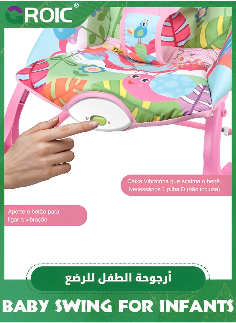 GROIC - Baby Swing for Infants,Portable Bouncer Soothing Vibrations Infant Seat with Removable Toy Bar,Electric Rocking Chair Intelligent Music(Pink) - Image 1