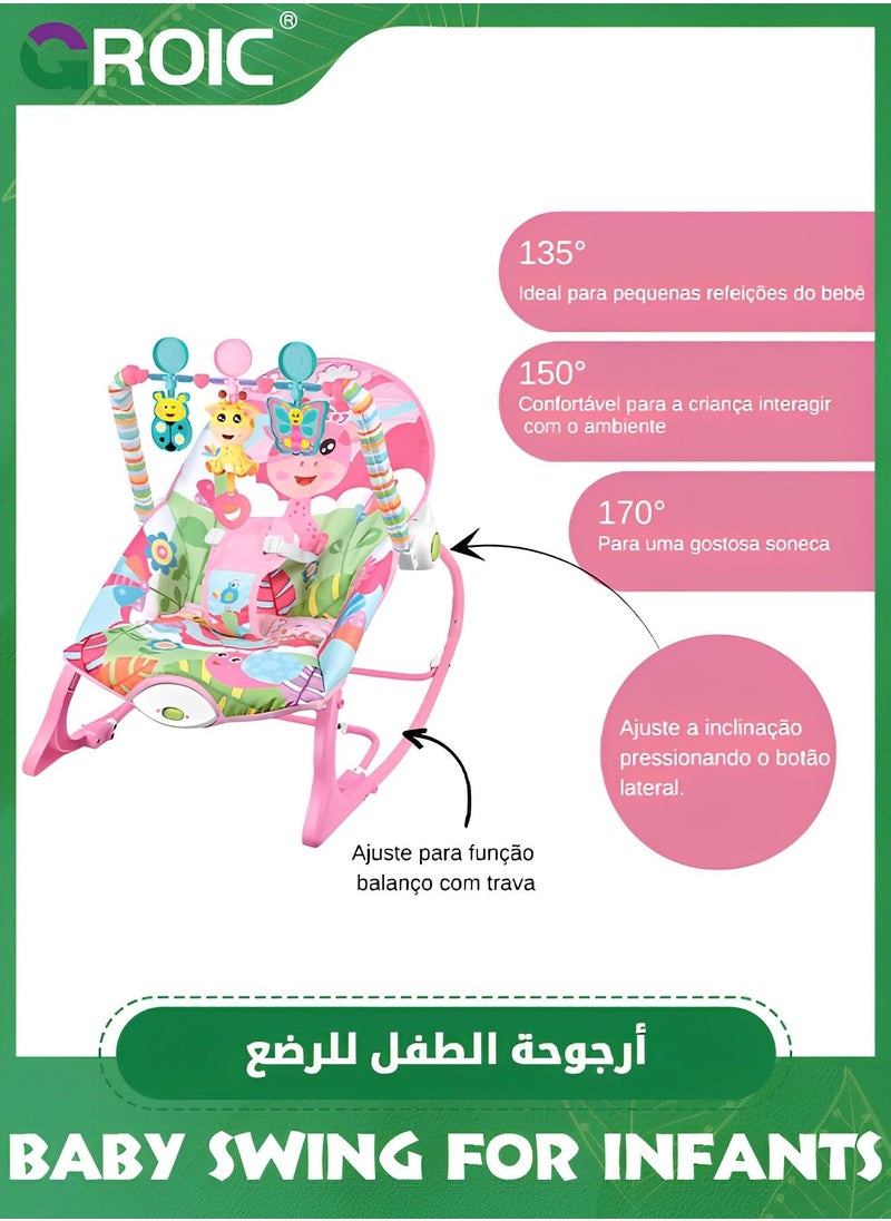 GROIC - Baby Swing for Infants,Portable Bouncer Soothing Vibrations Infant Seat with Removable Toy Bar,Electric Rocking Chair Intelligent Music(Pink) - Image 1