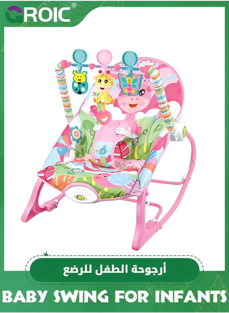 GROIC - Baby Swing for Infants,Portable Bouncer Soothing Vibrations Infant Seat with Removable Toy Bar,Electric Rocking Chair Intelligent Music(Pink) - Image 1