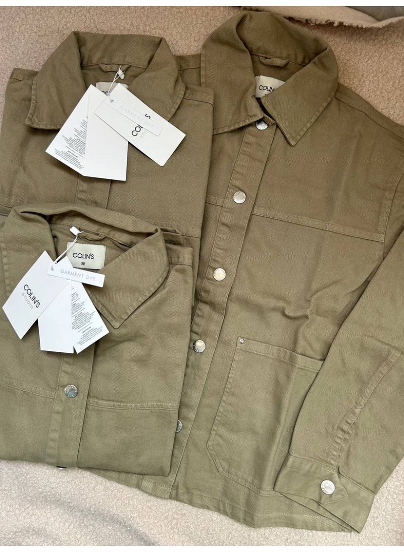 Colin's Women's Oversized Relaxed Fit Denim Jacket, Olive Green, Long Sleeve size 36 - Image 4