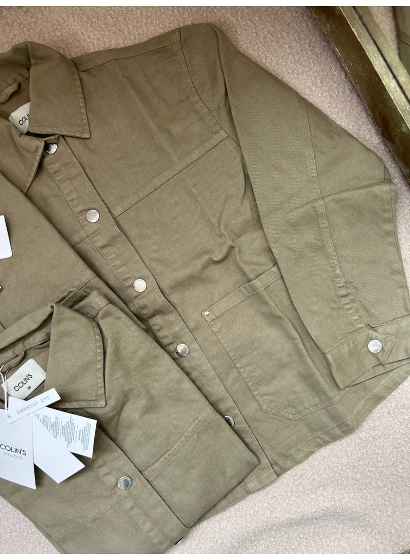 Colin's Women's Oversized Relaxed Fit Denim Jacket, Olive Green, Long Sleeve size 36 - Image 5