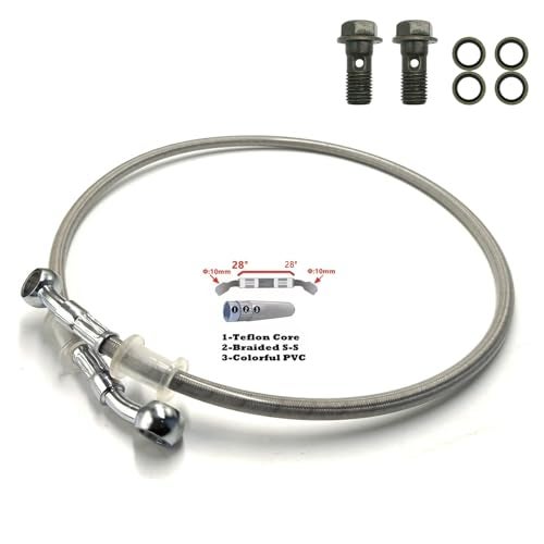 SPNUVR Universal Motorcycle Brake Tubing 2828 Degree Braided Brake Hose Line Steel Brake cable Hydraulic pipe Compatible with motorcycle Universal Racing Cruiser Chopper Dirt Bike 90CM3543 - Image 1