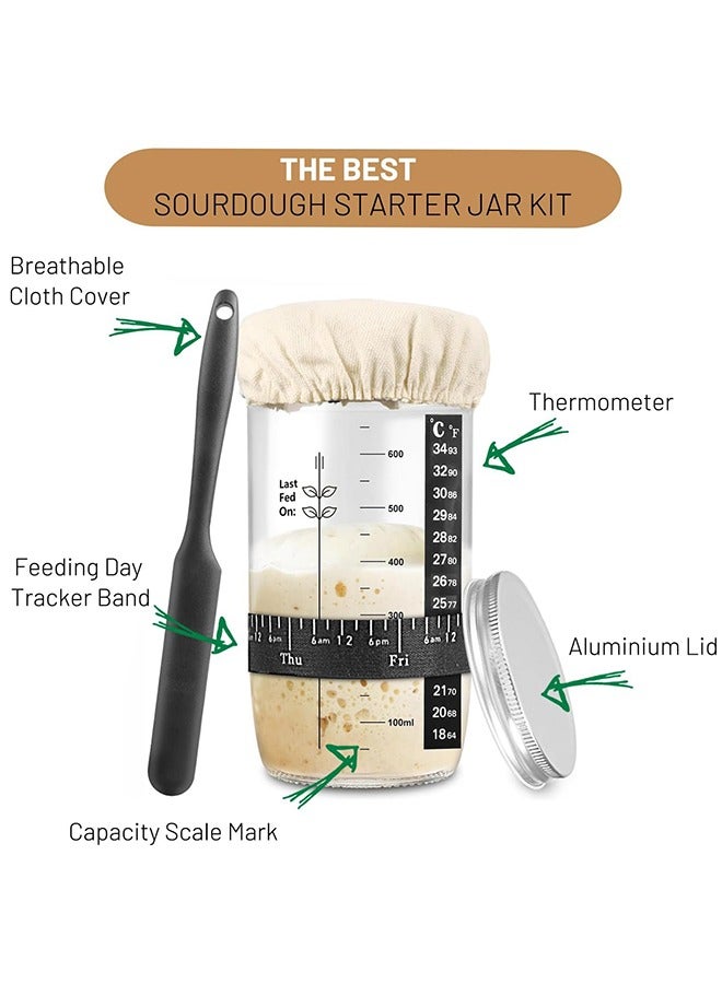Garlo Sourdough Starter Jar, Sourdough Starter Kit with Date Marked Feeding Band, Thermometer, Cloth Cover & Metal Lid, Reusable Sourdough Bread Baking Supplies, Home Baking Supplies - Image 2